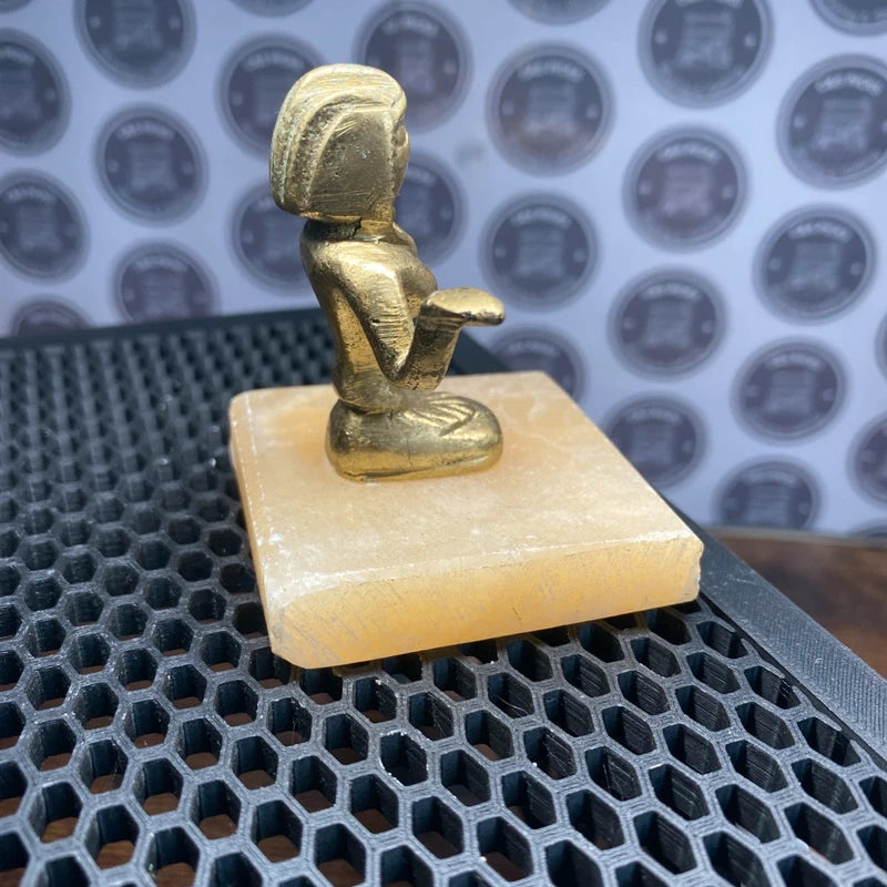 Vintage Egyptian Brass Goddess Isis Or Hathor Statue on Alabaster Stone Base 7cm