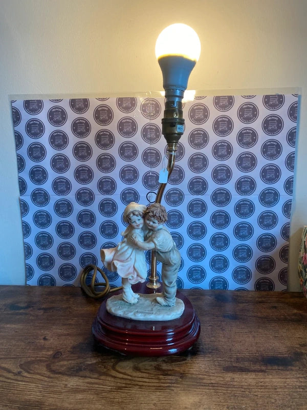 Vintage 1987 Florence Lamp Working Children Hugging Antique Style Retro Decor