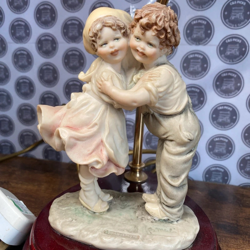 Vintage 1987 Florence Lamp Working Children Hugging Antique Style Retro Decor