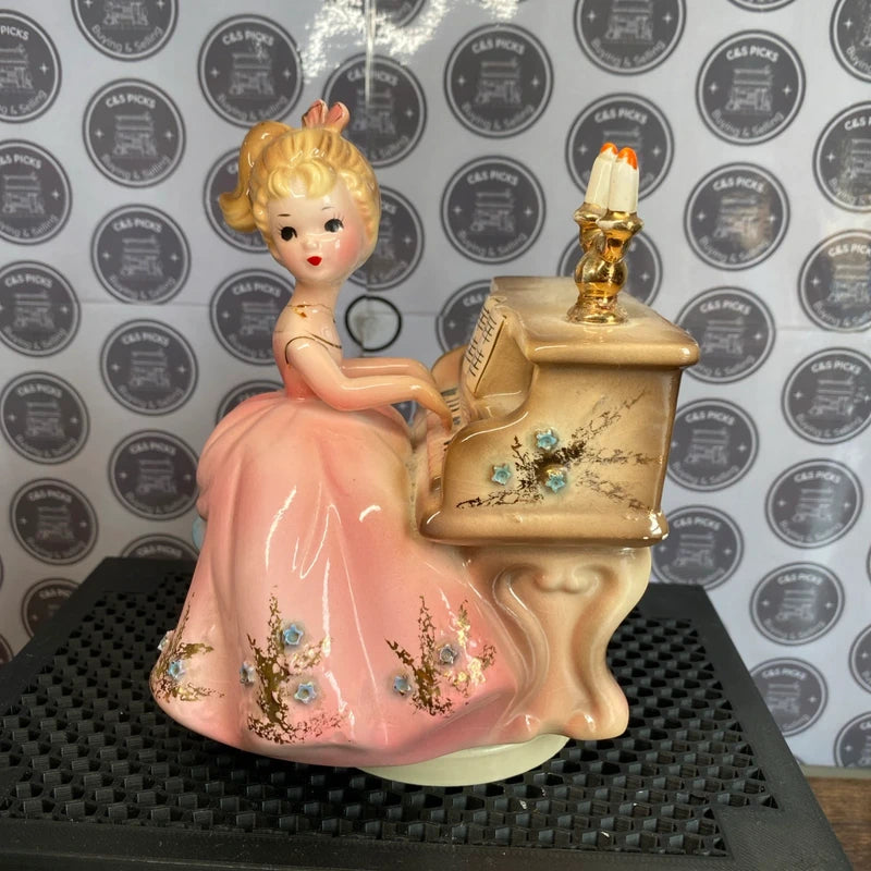 Vintage Josef Music Box Originals Tammy Girl Playing Piano Figurine Works Prop