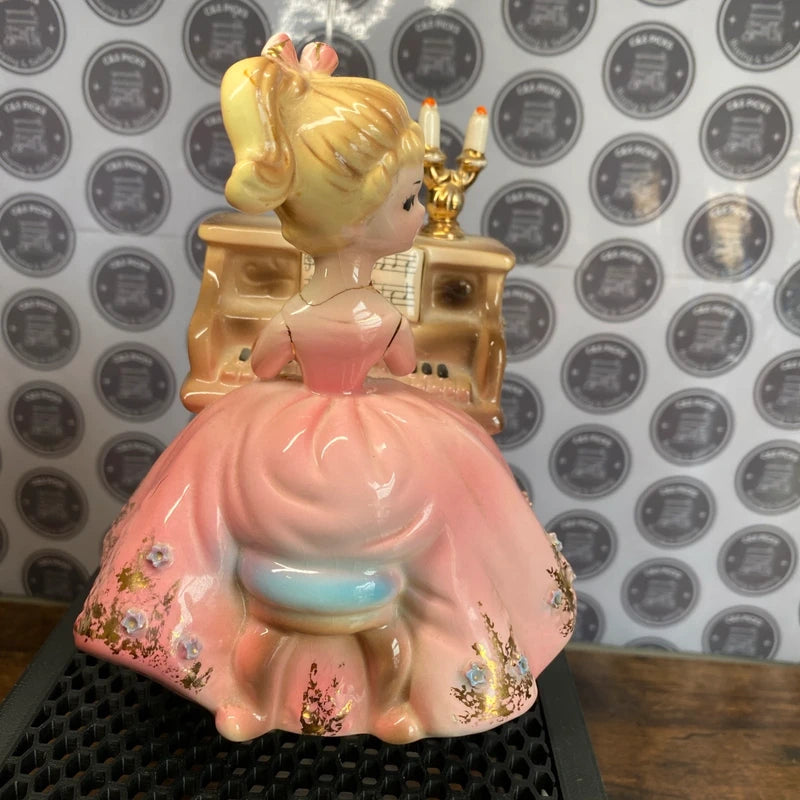Vintage Josef Music Box Originals Tammy Girl Playing Piano Figurine Works Prop