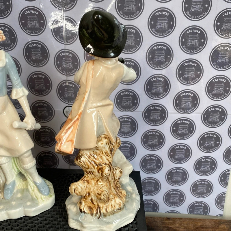 Pair Of Vintage Duncan Royale Figurines Boy & Girl W/ Geese Duck Bird Decor Prop