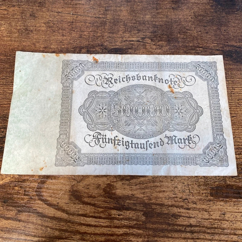 Vintage 1922 Germany 50,000 Mark Reichsbanknote Hyperinflation Currency Banknote