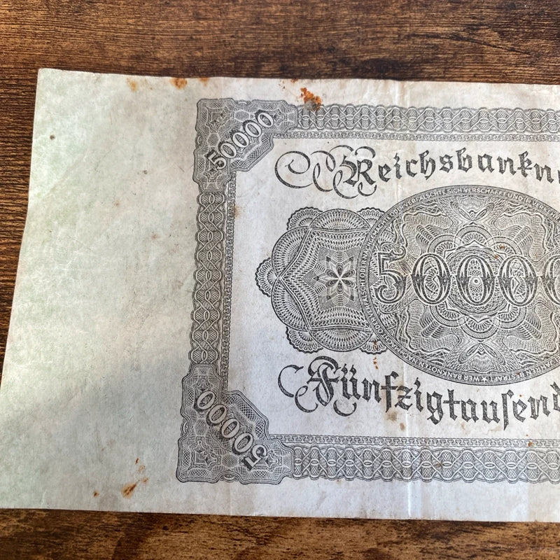 Vintage 1922 Germany 50,000 Mark Reichsbanknote Hyperinflation Currency Banknote