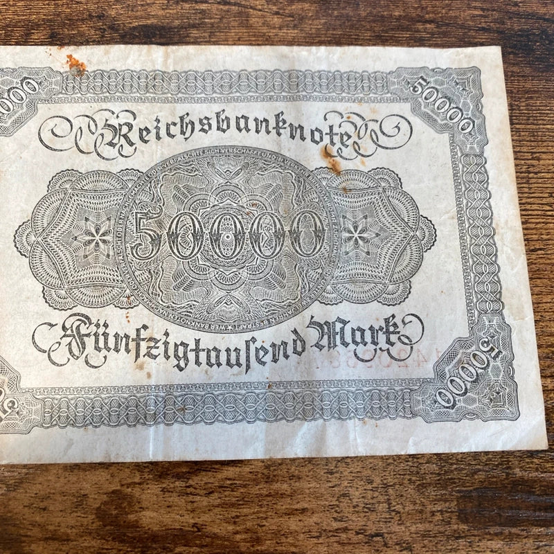 Vintage 1922 Germany 50,000 Mark Reichsbanknote Hyperinflation Currency Banknote