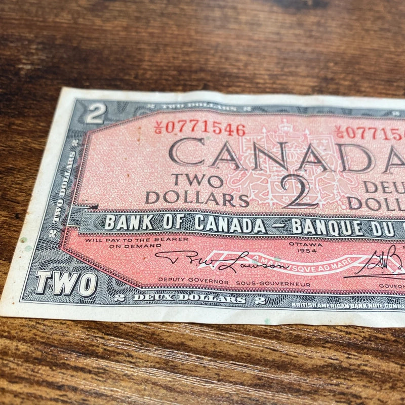 Vintage Bank of Canada Two Dollar Note Banknote Collectible Currency Money