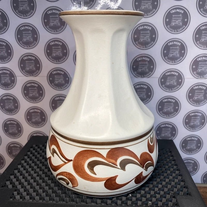Vintage Redford Hand Painted Pottery Vase White Brown Floral Design 17cm Decor