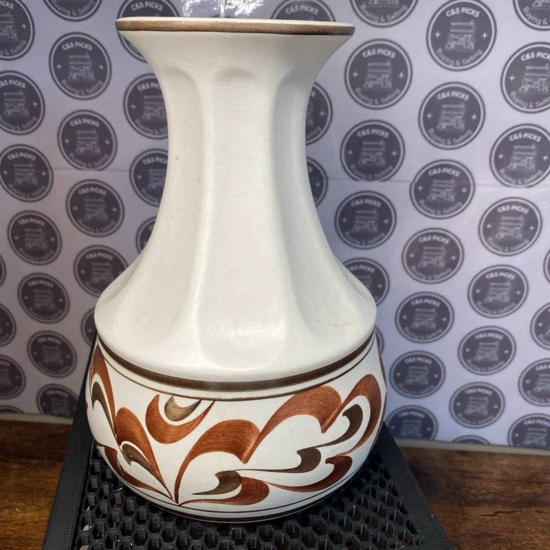 Vintage Redford Hand Painted Pottery Vase White Brown Floral Design 17cm Decor