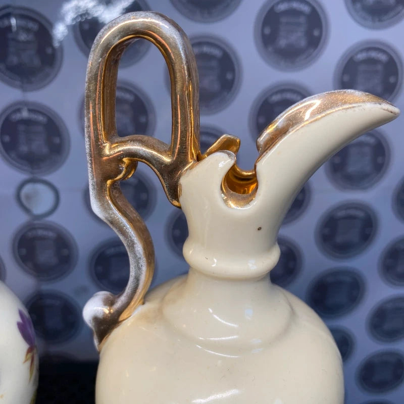 Antique Figural Ewer Urn Spelter Vases Cherub Floral Globes Vintage Decor Prop x2