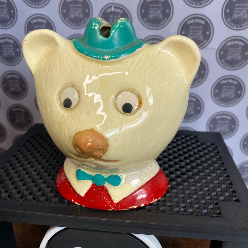 Vintage Teddy Bear Money Box Piggy Bank Ceramic Hand Painted Decor Nursery Retro