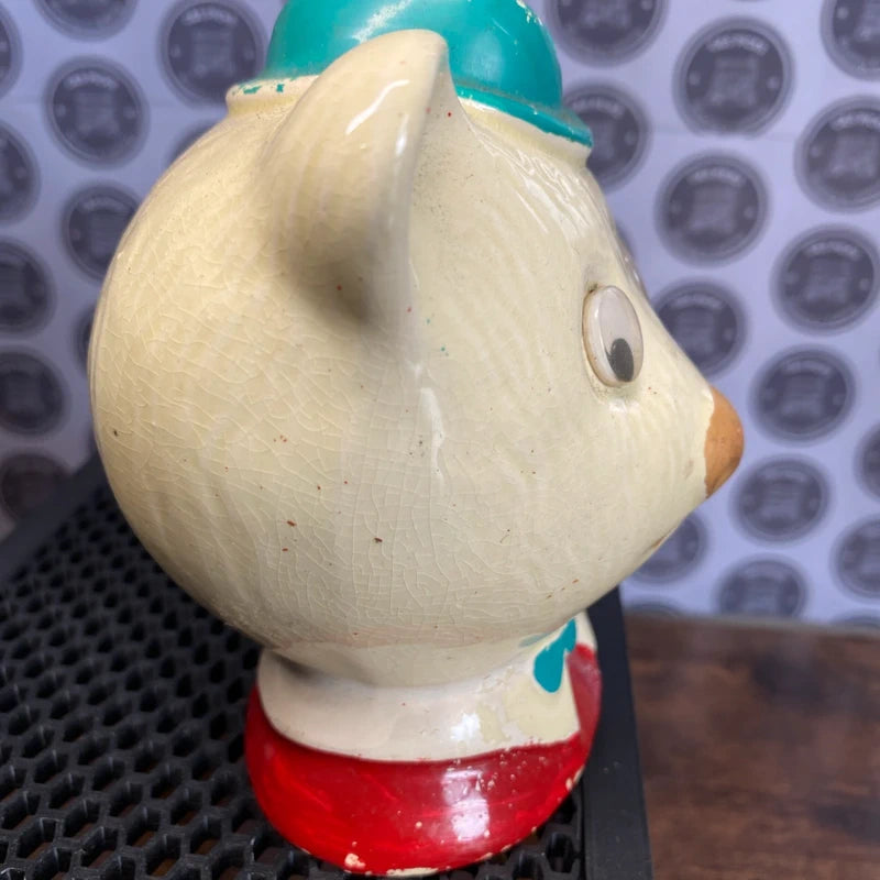 Vintage Teddy Bear Money Box Piggy Bank Ceramic Hand Painted Decor Nursery Retro