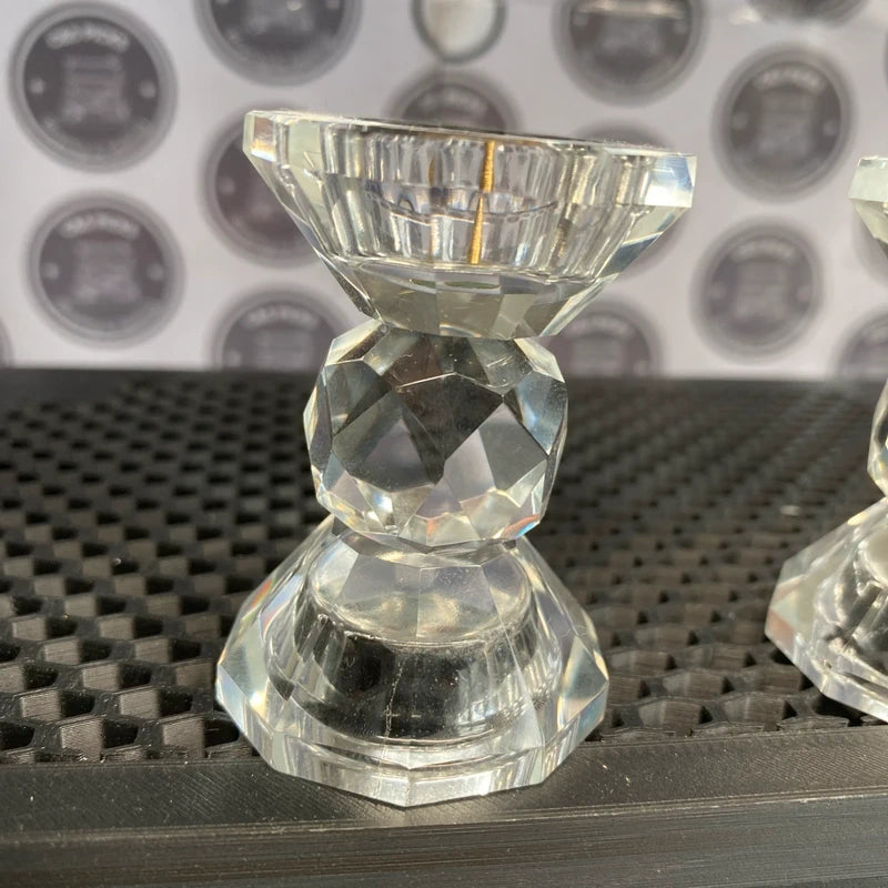 Pair Of Vintage Cut Crystal Candle Stick Holders 5.5cm Tall Home Decor Prop UK