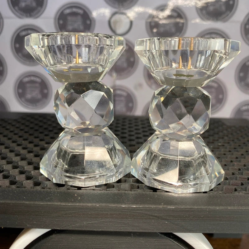 Pair Of Vintage Cut Crystal Candle Stick Holders 5.5cm Tall Home Decor Prop UK