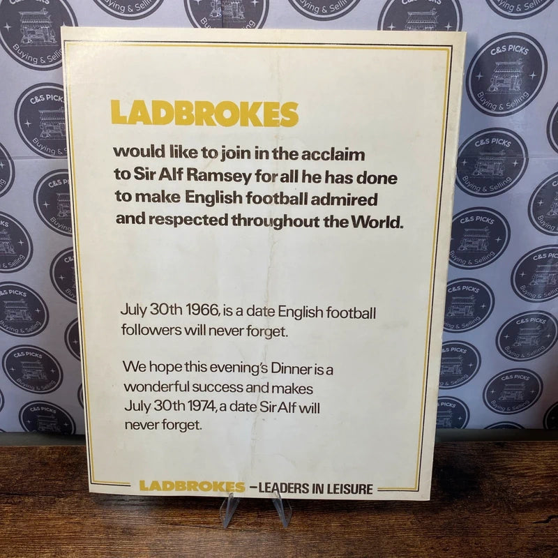 1974 Sir Alf Ramsey England Testimonial Dinner Souvenir Programme Brochure Repo