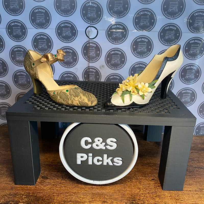 Porcelain Mini Shoes Figurine Vintage Heel with Flowers Pearls Home Decor Gift