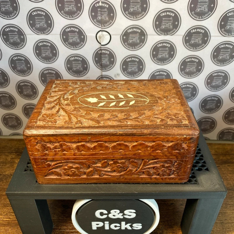 Hand Carved Wooden Trinket Box Vintage Jewellery Box Home Decor Treasure Chest