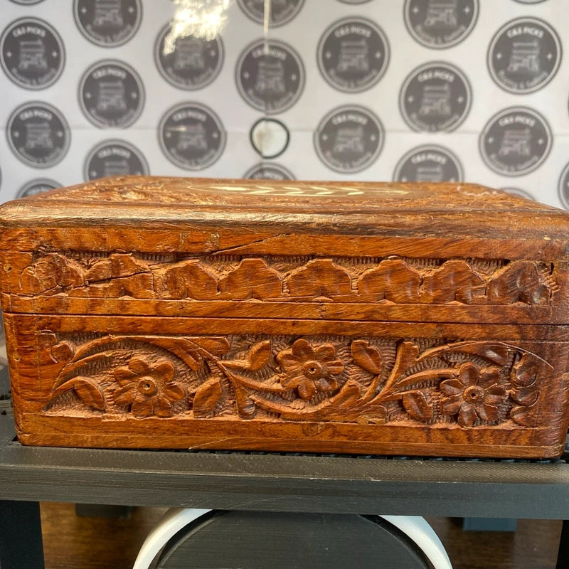 Hand Carved Wooden Trinket Box Vintage Jewellery Box Home Decor Treasure Chest