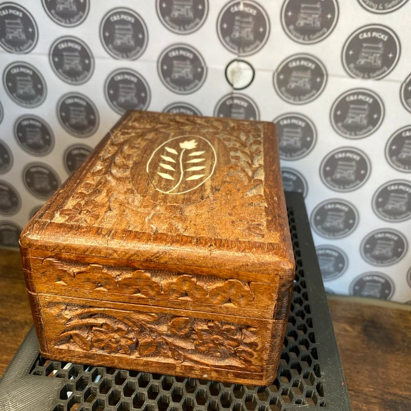 Hand Carved Wooden Trinket Box Vintage Jewellery Box Home Decor Treasure Chest