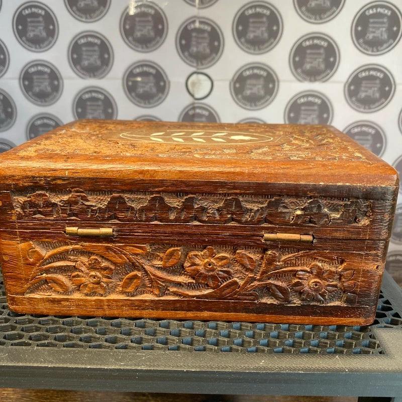 Hand Carved Wooden Trinket Box Vintage Jewellery Box Home Decor Treasure Chest