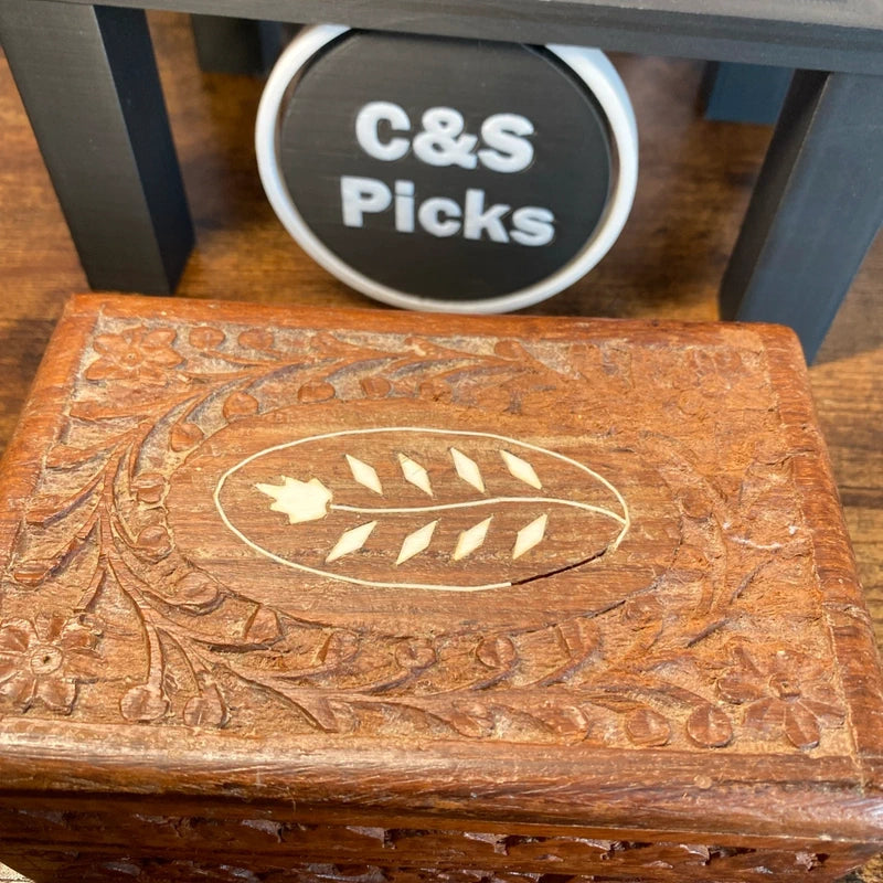 Hand Carved Wooden Trinket Box Vintage Jewellery Box Home Decor Treasure Chest