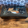 Large Vintage Jewellery Box Musical Windup Trinket Case Lacquerware Ducks Scene