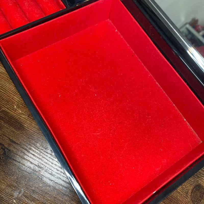 Large Vintage Jewellery Box Musical Windup Trinket Case Lacquerware Ducks Scene