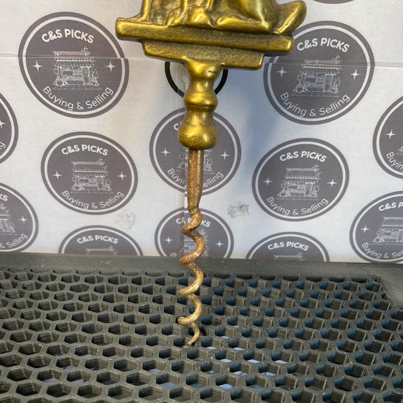 Vintage Sold Brass Corkscrew Bottle Opener Dog & Puppy Decor Mancave Home Bar UK