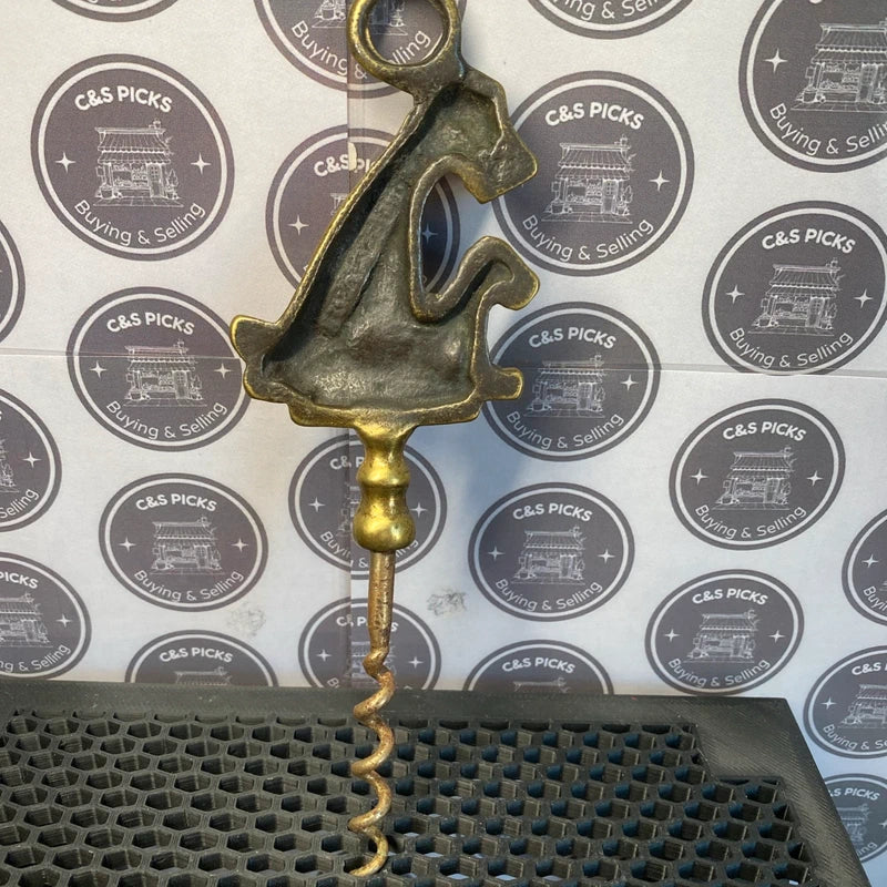 Vintage Sold Brass Corkscrew Bottle Opener Dog & Puppy Decor Mancave Home Bar UK