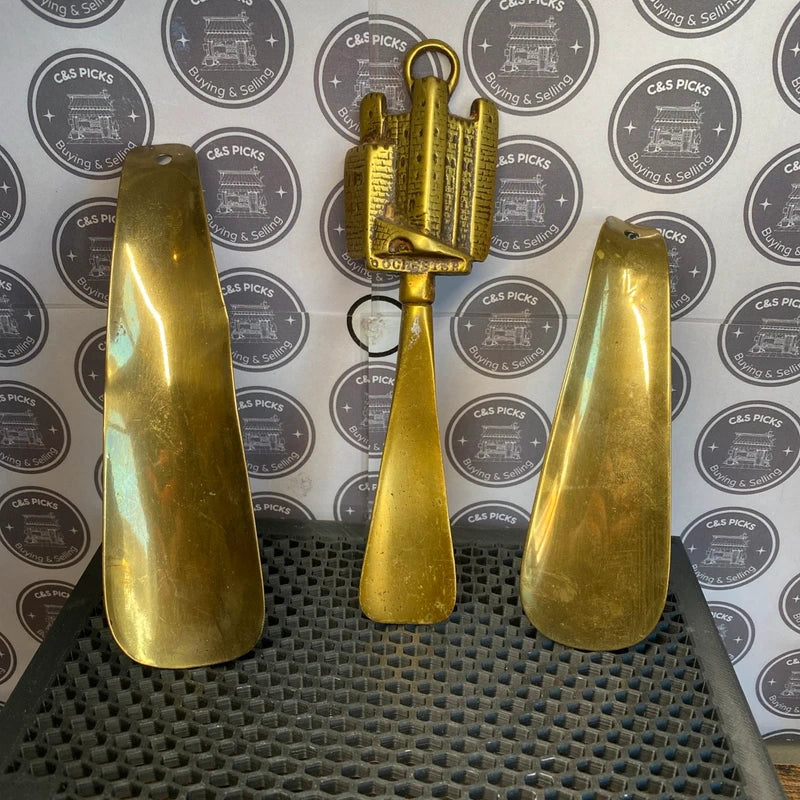 Vintage Brass Shoes Horn X3 Castle Medieval Design Decorative Collectible Prop