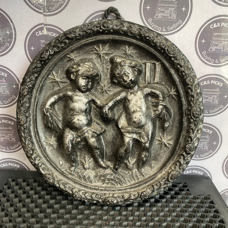 Vintage Beeswax Zodiac Hanging Wall Plaque Gemini Bavarian Folkart Astrology Art