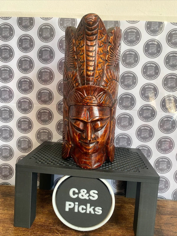 Vintage Handcarved Tribal Face Mask Hanging Or Standing African Aztec Mayan Art