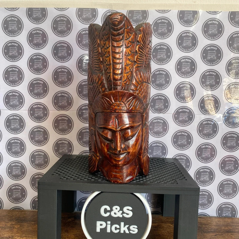 Vintage Handcarved Tribal Face Mask Hanging Or Standing African Aztec Mayan Art