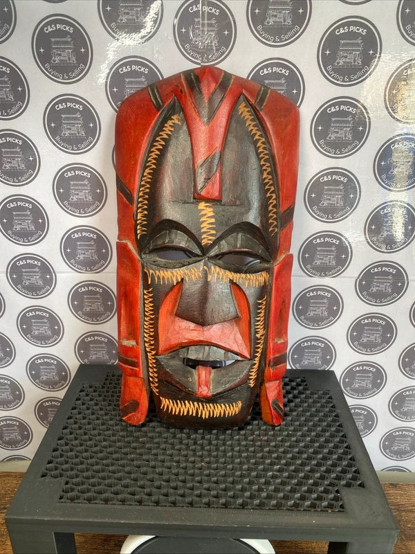 Vintage African Tribal Wood Hand Carved Face Mask Wall Hanging Plaque Decor Art