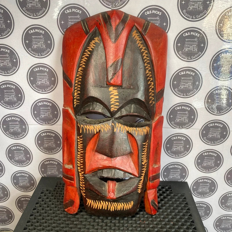 Vintage African Tribal Wood Hand Carved Face Mask Wall Hanging Plaque Decor Art