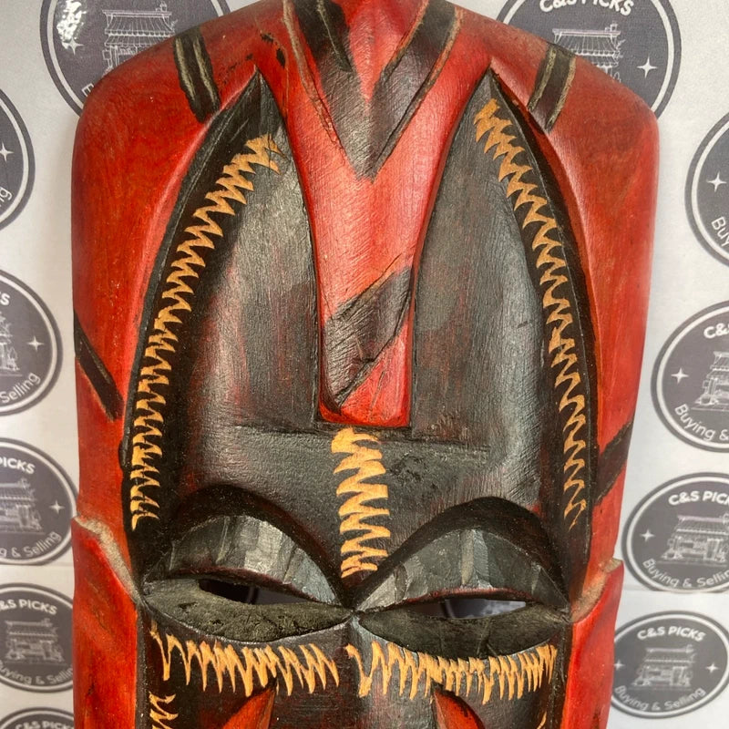 Vintage African Tribal Wood Hand Carved Face Mask Wall Hanging Plaque Decor Art