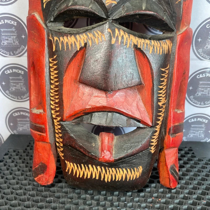Vintage African Tribal Wood Hand Carved Face Mask Wall Hanging Plaque Decor Art