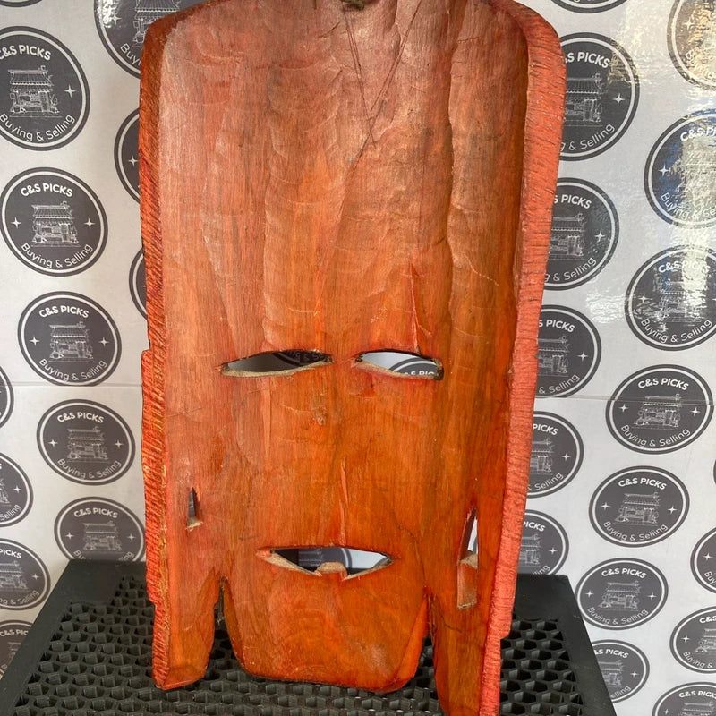 Vintage African Tribal Wood Hand Carved Face Mask Wall Hanging Plaque Decor Art