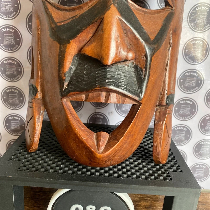 Vintage Wooden Ethnic Tribal Face Mask Hand Carved Painted Wall Art Decor 15"