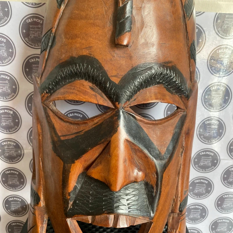 Vintage Wooden Ethnic Tribal Face Mask Hand Carved Painted Wall Art Decor 15"
