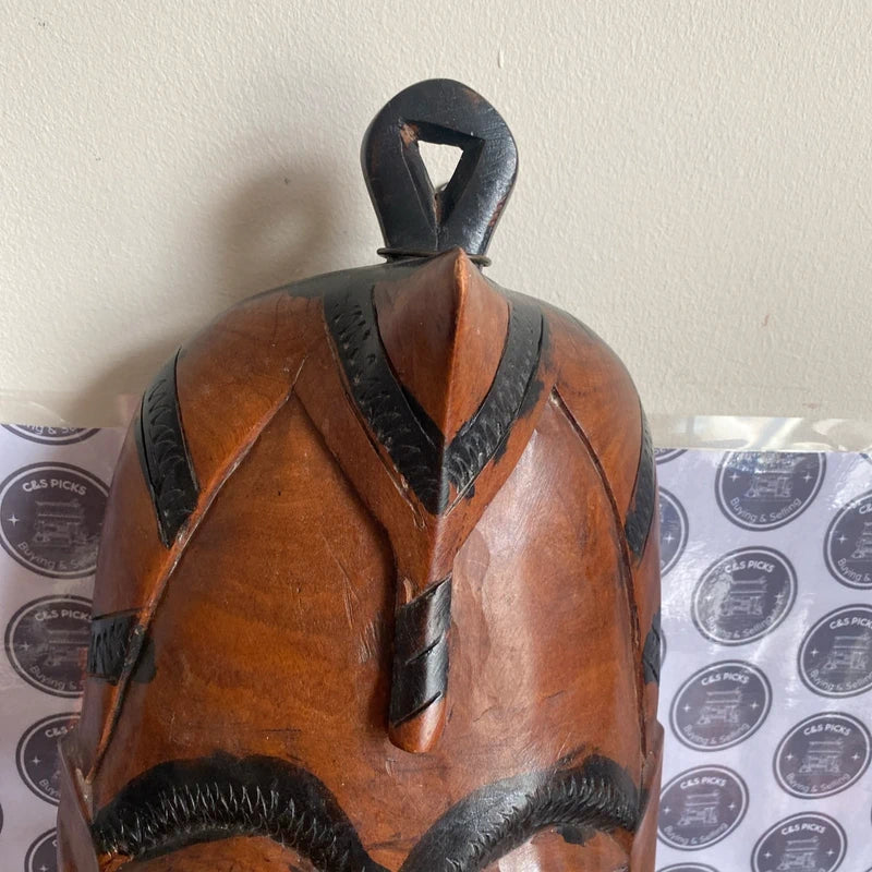 Vintage Wooden Ethnic Tribal Face Mask Hand Carved Painted Wall Art Decor 15"