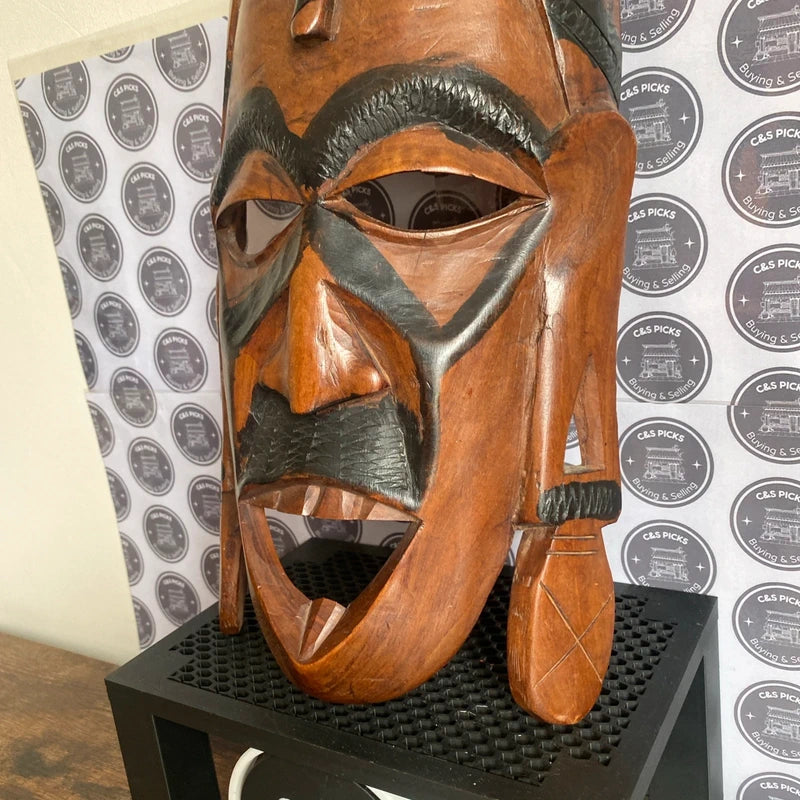 Vintage Wooden Ethnic Tribal Face Mask Hand Carved Painted Wall Art Decor 15"