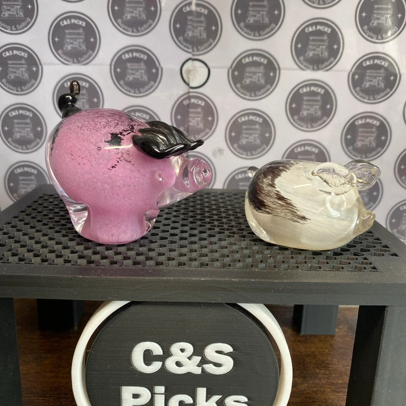 Vintage Art Glass Pink Pig Hand Blown Glass Pink Pig Paperweight + one other