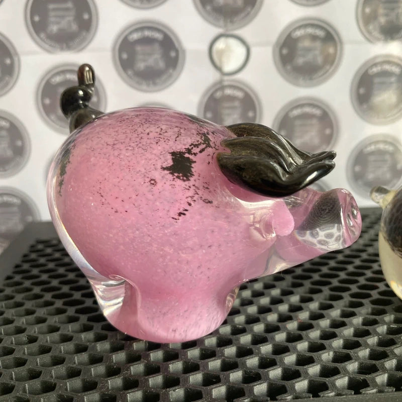 Vintage Art Glass Pink Pig Hand Blown Glass Pink Pig Paperweight + one other