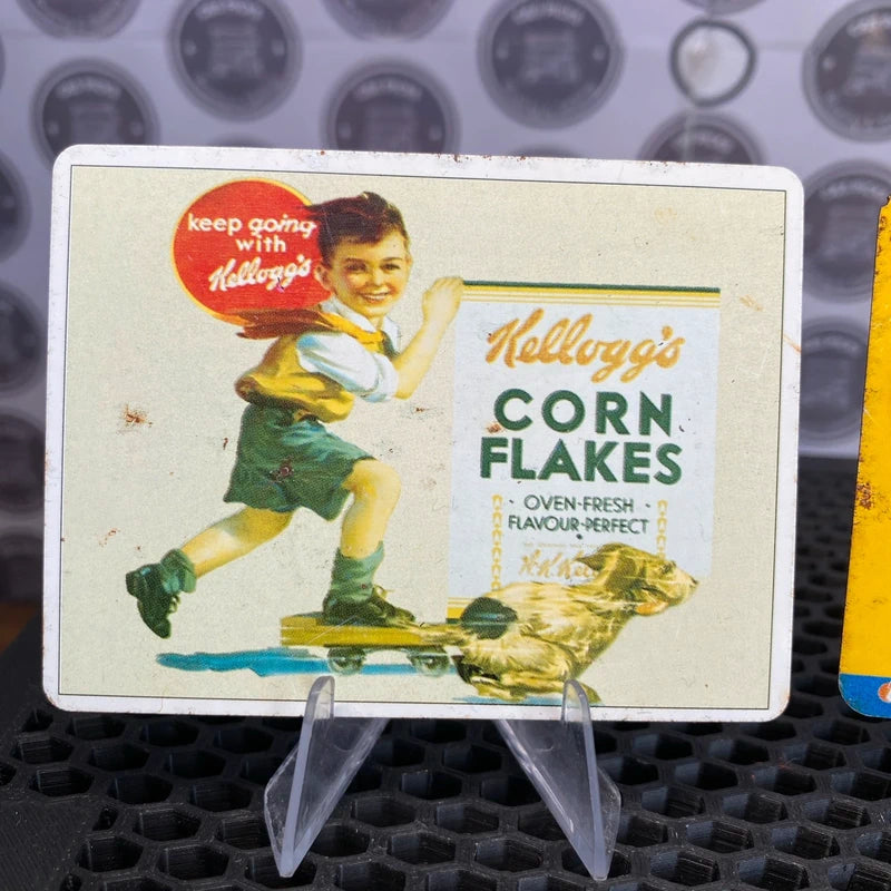 Vintage Cereal Advertising Tin Fridge Magnets Kellogs Corn Flakes & Weetabix X2