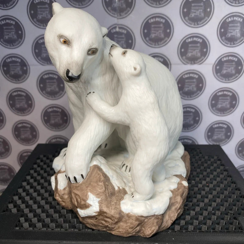 Vintage Polar Bear & Cub Ornament Statue Figurine Brooks & Bentley Home Decor UK
