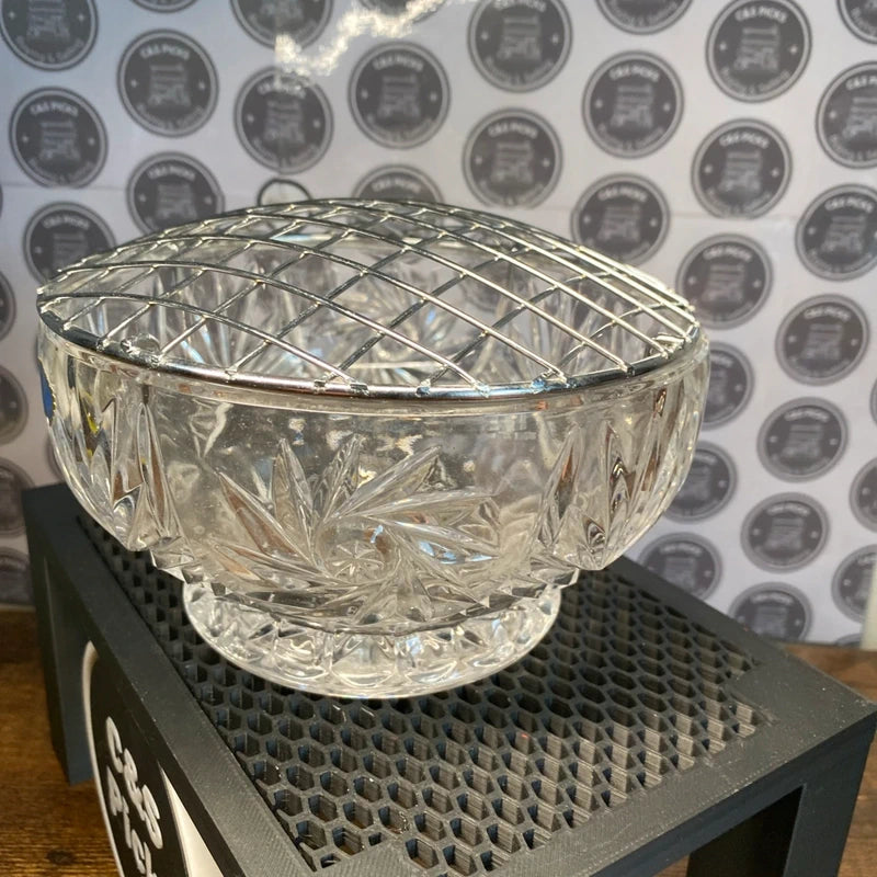 Vintage Bohemia Lead Crystal Flower Rose Vase Bowl With Removable Metal Grid
