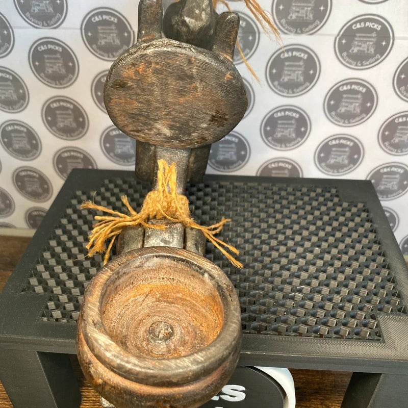 Vintage African Tribe Drummer Wooden Art Statue Trinket candle Box Hand Carved