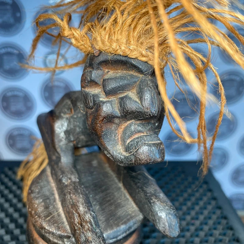 Vintage African Tribe Drummer Wooden Art Statue Trinket candle Box Hand Carved