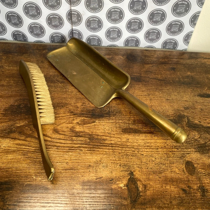 Solid Brass Vintage Scoop & Brush Set Fireside Companion Crumb Scoop Decor Prop