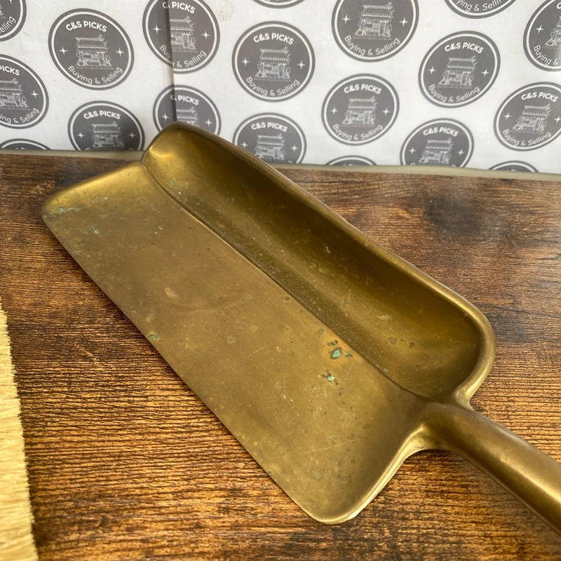 Solid Brass Vintage Scoop & Brush Set Fireside Companion Crumb Scoop Decor Prop